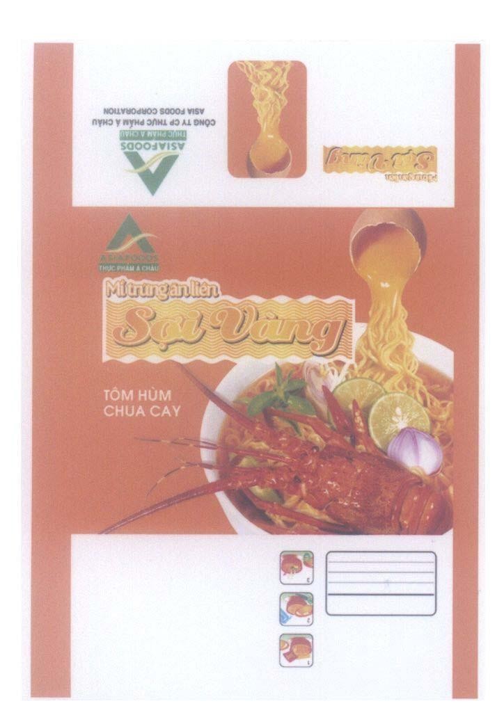 Mẫu nhãn hiệu Sợi Vàng Mì Trứng Ăn Liền Tôm Hùm Chua Cay ASIAFOODS CORPORATION Công Ty CP Thực Phẩm á Châu
