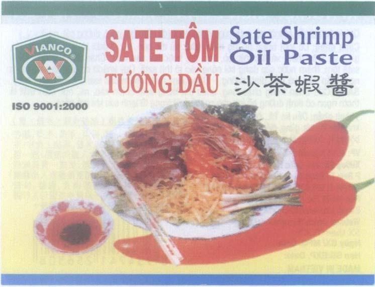Mẫu nhãn hiệu SATE TÔM Tương Dầu Sate Shrimp Oil Paste V A VIANCO [sá chă xía cháng: sa tế tôm tương]