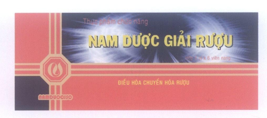 Mẫu nhãn hiệu Nam Dược Giải Rượu NAMDUOCJSC Thực phẩm chức năng Hộp 1 vỉ x 6 viên nang Điều Hoà Chuyển Hoá Rượu