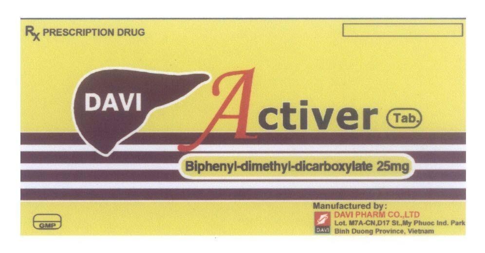 Mẫu nhãn hiệu DAVI Activer Tab RX PRESCRIPTION DRUG Biphenyl-dimethyl-dicarboxylate 25mg GMP