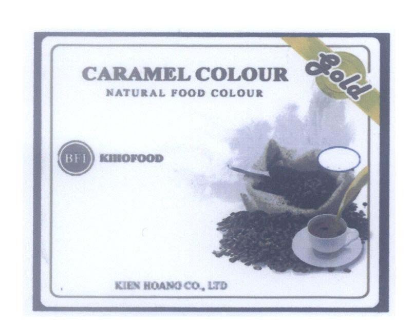 Mẫu nhãn hiệu BFI KIHOFOOD KIEN HOANG CO., LTD CARAMEL COLOUR NATURAL FOOD COLOUR GOLD