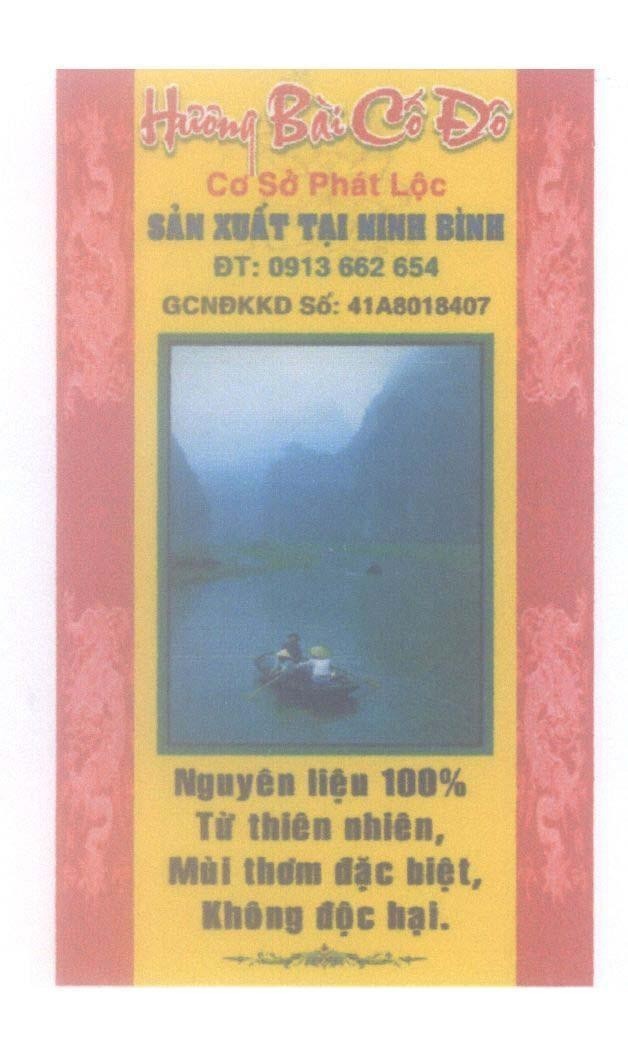 Mẫu nhãn hiệu Hương Bài Cố Đô Cơ Sở Phát Lộc Sản Xuất Tại Ninh Bình Nguyên liệu 100% Từ thiên nhiên, Mùi thơm đặc biệt, Không độc hại
