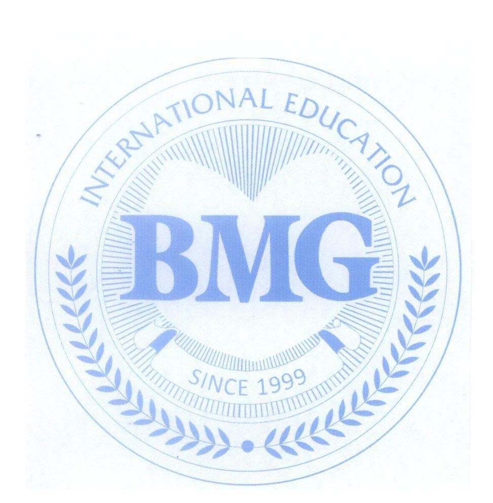 Mẫu nhãn hiệu BMG SINCE 1999 INTERNATIONAL EDUCATION