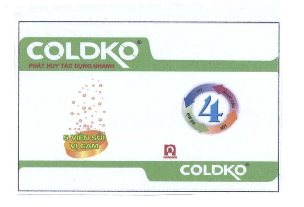 Mẫu nhãn hiệu COLDKO N NAPHACO Phát Huy Tác Dụng Nhanh 5 Viên Sủi Vị Cam 4 Sổ Mũi Ho Nhức Đầu Sốt