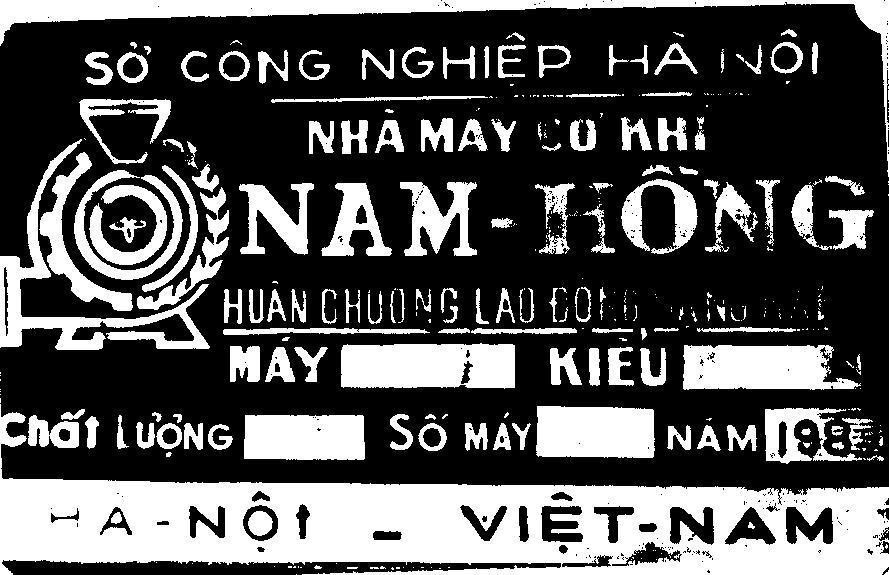 Mẫu nhãn hiệu CKNH Sở CÔNG NGHIệP Hà NộI NHà MáY CƠ KHí NAM-HồNG