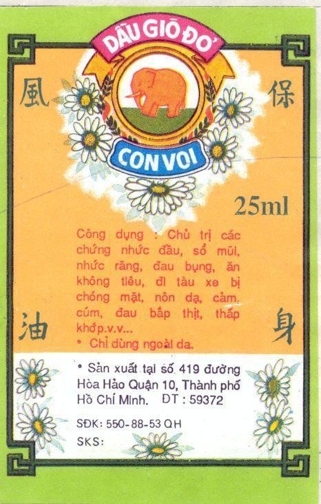 Mẫu nhãn hiệu DầU Gió Đỏ CON VOI