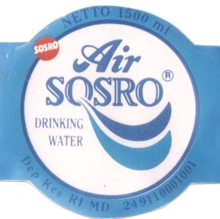 Mẫu nhãn hiệu Air SOSRO DRINKING WATER NET TO 1500 ml Dep Kes RI MD