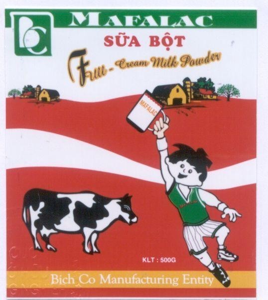 Mẫu nhãn hiệu MAFALAC Bich Co SữA BộT Full-Cream milk Powder BC
