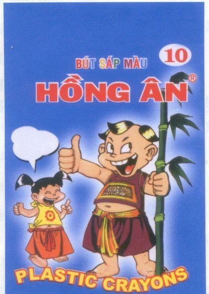 Mẫu nhãn hiệu Hồng Ân PLASTIC CRAYONS 10 Bút Sáp Màu