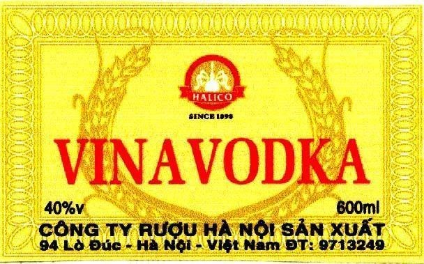 Mẫu nhãn hiệu VINAVODKA HALICO SINCE 1898 Công ty rượu Hà Nội sản xuất