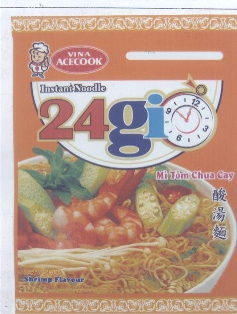 Mẫu nhãn hiệu VINA ACECOOK INSTANT NOODLE 24 GIO MI TOM CHUA CAY