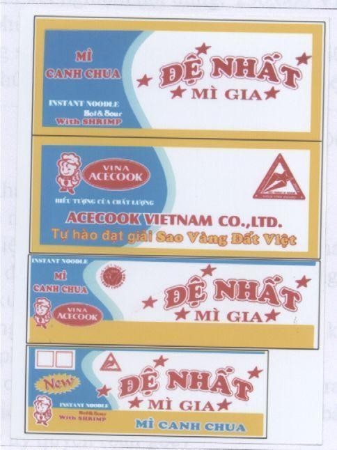 Mẫu nhãn hiệu Mì CANH CHUA Đệ NHấT MI GIA VINA ACECOOK Tự hào dật giải Sao Vàng Đất Việt