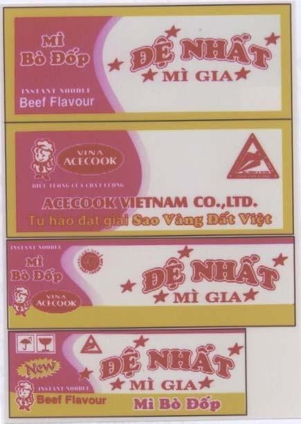 Mẫu nhãn hiệu Mì Bò ĐốP Đệ NHấT Mì GIA VINA ACECOOK VIETNAM CO LTD TU HAO DAT GIAI SAO VANG DAT VIET