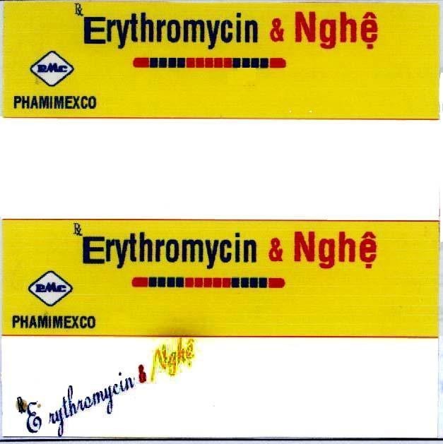 Mẫu nhãn hiệu ERYTHROMYCIN Nghệ PMC PHAMIMEXCO