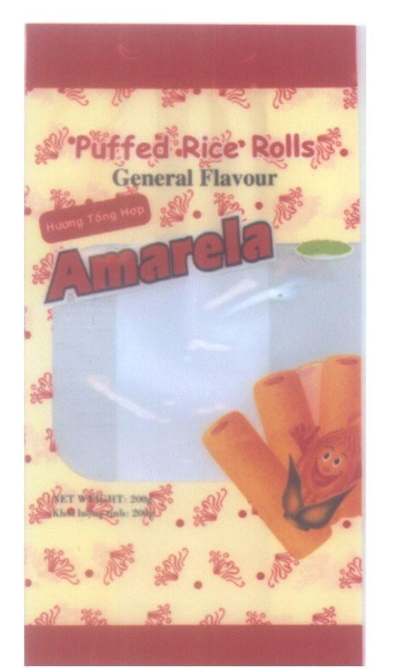 Mẫu nhãn hiệu PUFFED RICE ROLLS AMARELA GENERAL FLAVOUR HUONG TONG HOP