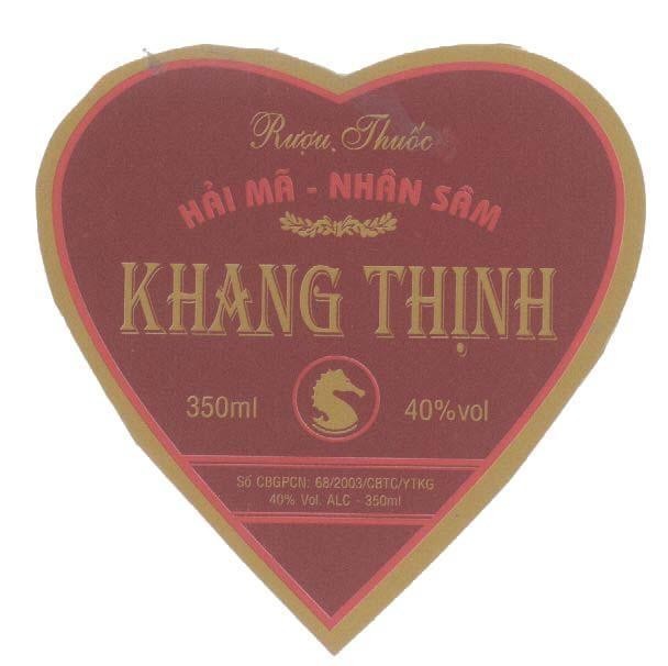 Mẫu nhãn hiệu RƯợU THUốC HảI Mã NHÂN SÂM KHANG THịNH