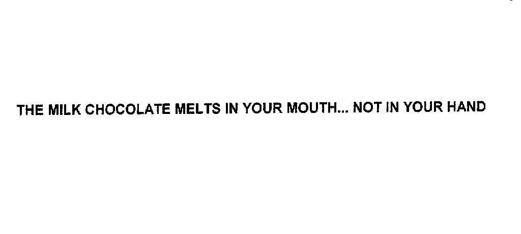 Mẫu nhãn hiệu THE MILK CHOCOLATE MELTS IN YOUR MOUTH NOT IN YOUR HAND