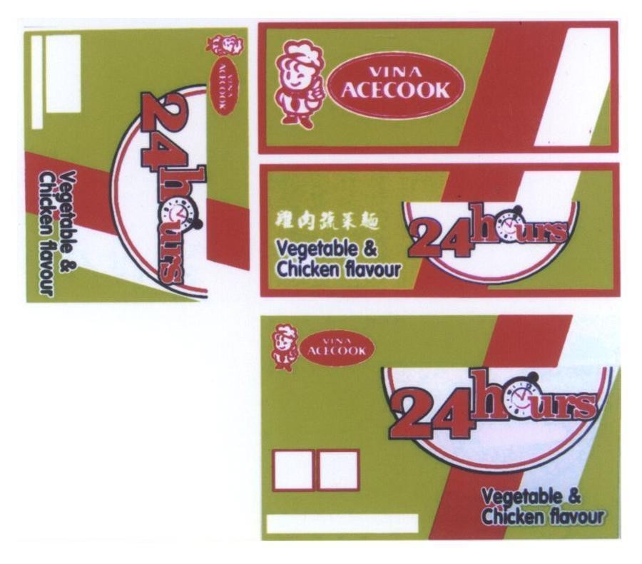 Mẫu nhãn hiệu VINA ACECOOK 24 HOURS [ji rou po cai mian: hương vị rau và thịt gà]