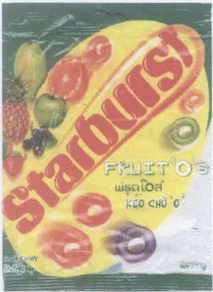 Mẫu nhãn hiệu STARBURST CHữ O FRUIT O S KẹO