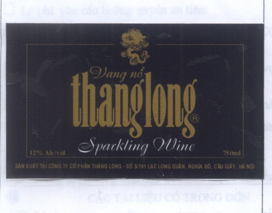 Mẫu nhãn hiệu Vang nổ thanglong SPARKLING WINE