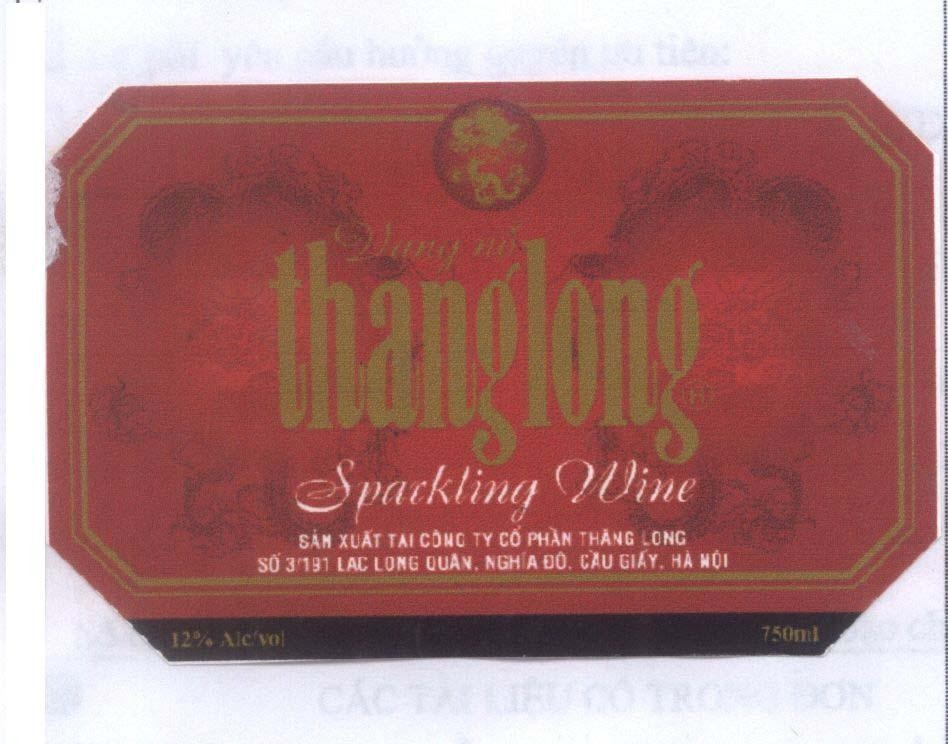 Mẫu nhãn hiệu Vang nổ thanglong SPARKLING WINE