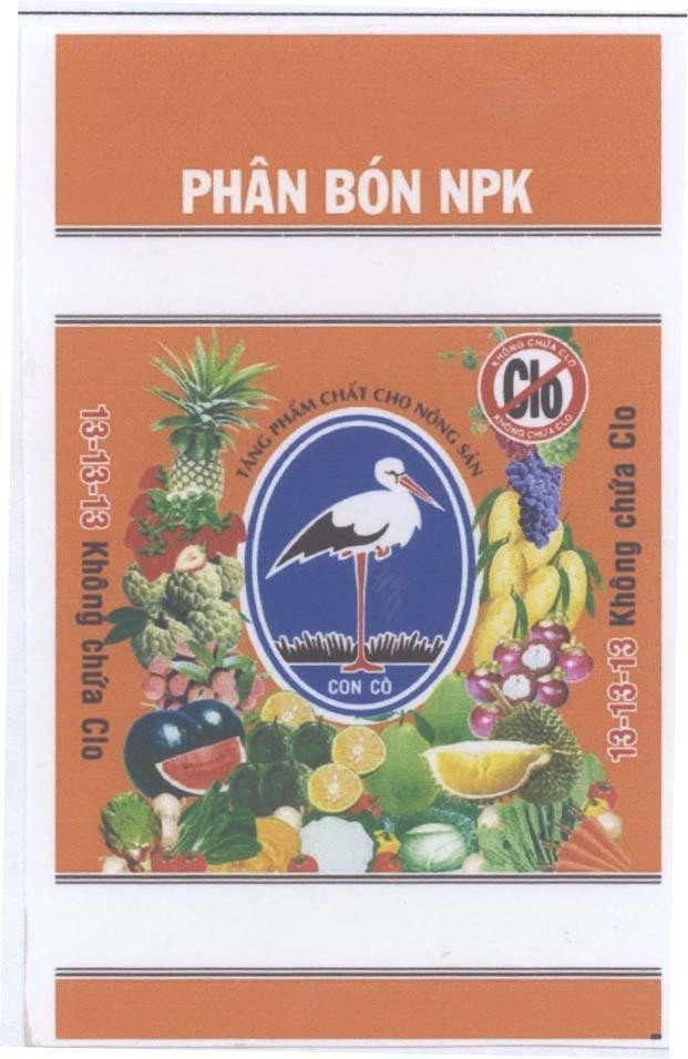 Mẫu nhãn hiệu Phân Bón NPK Con Cò Tăng Phẩm Chất Cho Nông Sản