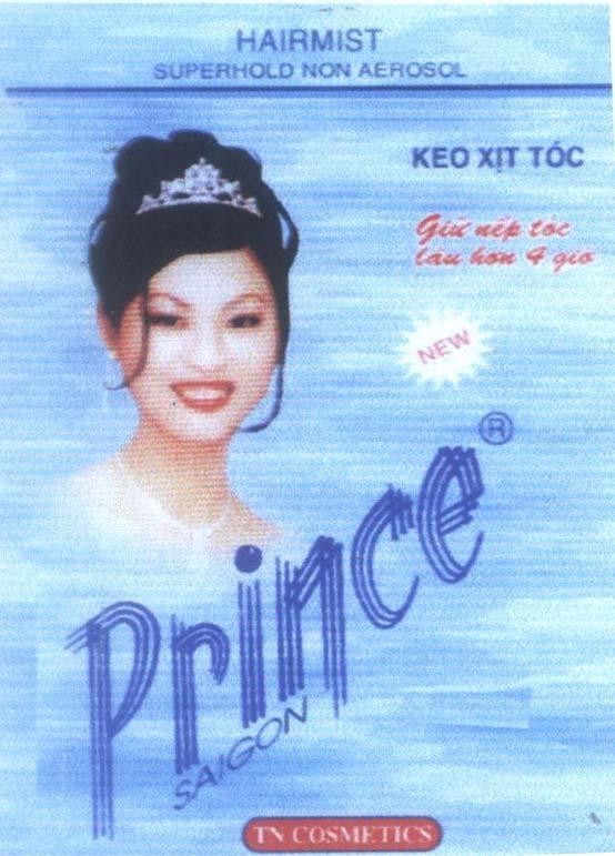 Mẫu nhãn hiệu PRINCE SAIGON HAIRMIST TN COSMESTIC Keo xịt tóc