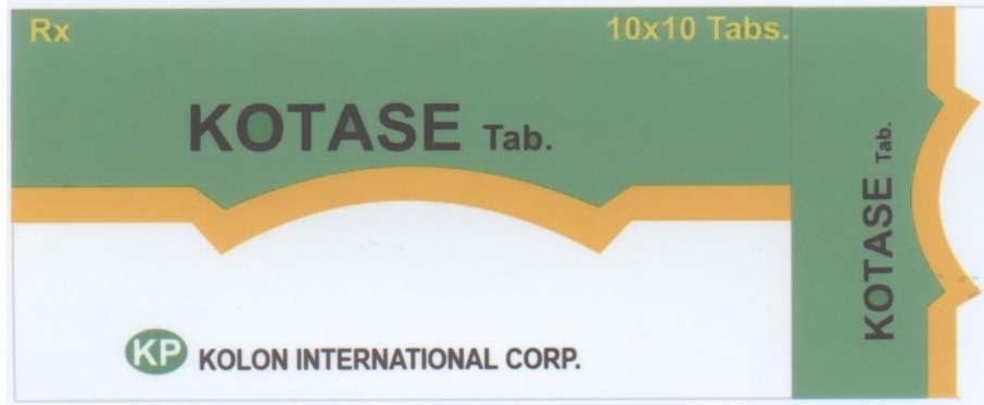 Mẫu nhãn hiệu KOTASE TAB KP KOLON INTERNATIONAL CORP