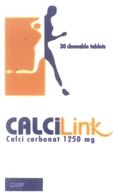 Mẫu nhãn hiệu CALCILINK CALCI LINK Calci carbonat 1250 mg 30 chewable tablets GMP