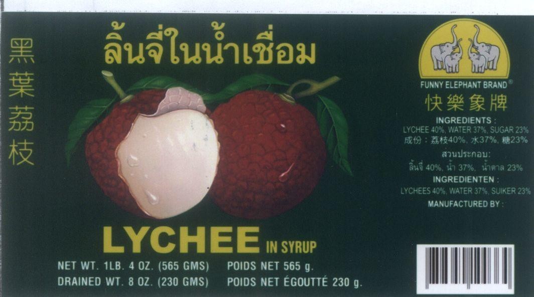 Mẫu nhãn hiệu LYCHEE IN SYRUP FUNNY ELEPHANT BRAND