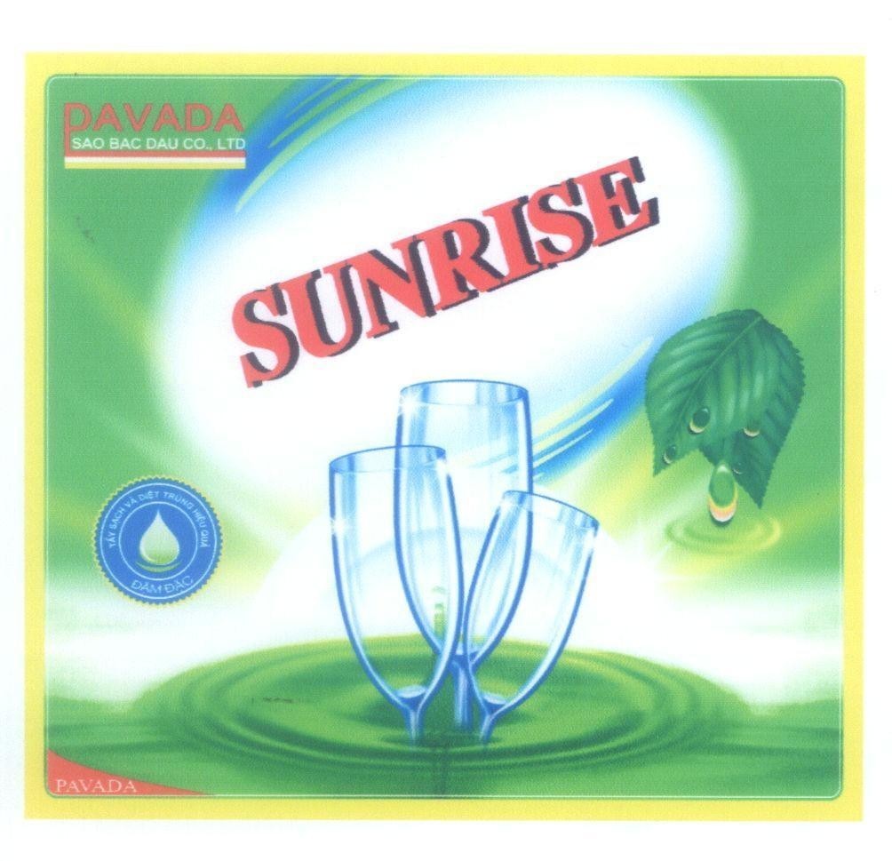 Mẫu nhãn hiệu SUNRISE PAVADA SAO BAC DAU CO.,LTD, tẩy sạch và diệt trùng hiệu quả