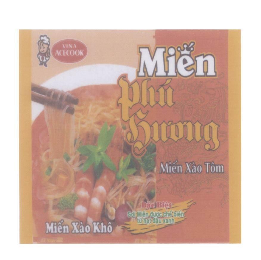 Mẫu nhãn hiệu VINA ACECOOK Miến Xào Khô Miến Phú Hương Miến Xào Tôm Đặc Biệt Sợi Miến được chế biến từ hạt đậu xanh