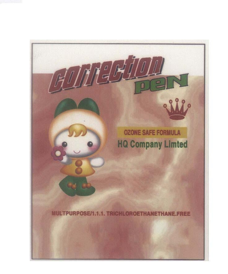 Mẫu nhãn hiệu Hoàng Quan CORRECTION Pen OZONE SAFE FORMULA HQ Company Limited MULTPURPOSE/1.1.1 TRICHLOROETHANETHANE.FREE
