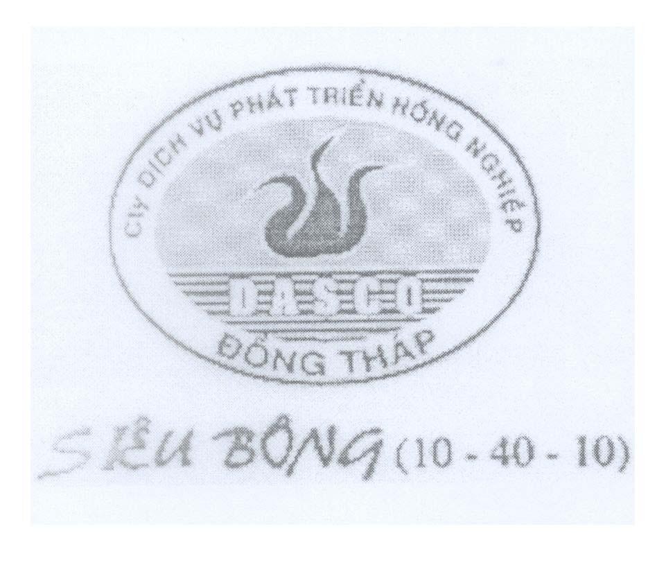 Mẫu nhãn hiệu DASCO Đồng Tháp cty dịch vụ phát triển nông nghiệp SIÊU BÔNG (10 - 40 - 10)
