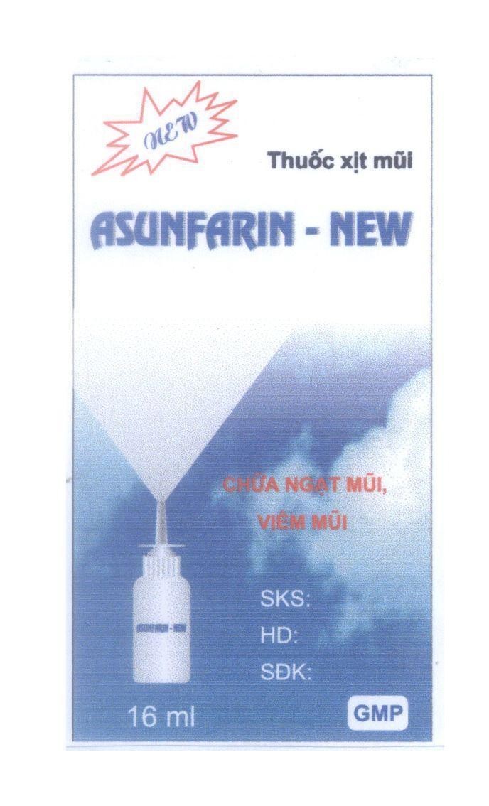 Mẫu nhãn hiệu ASUNFARIN - NEW GMP Thuốc xịt mũi chữa ngạt mũi, viêm mũi 16ml
