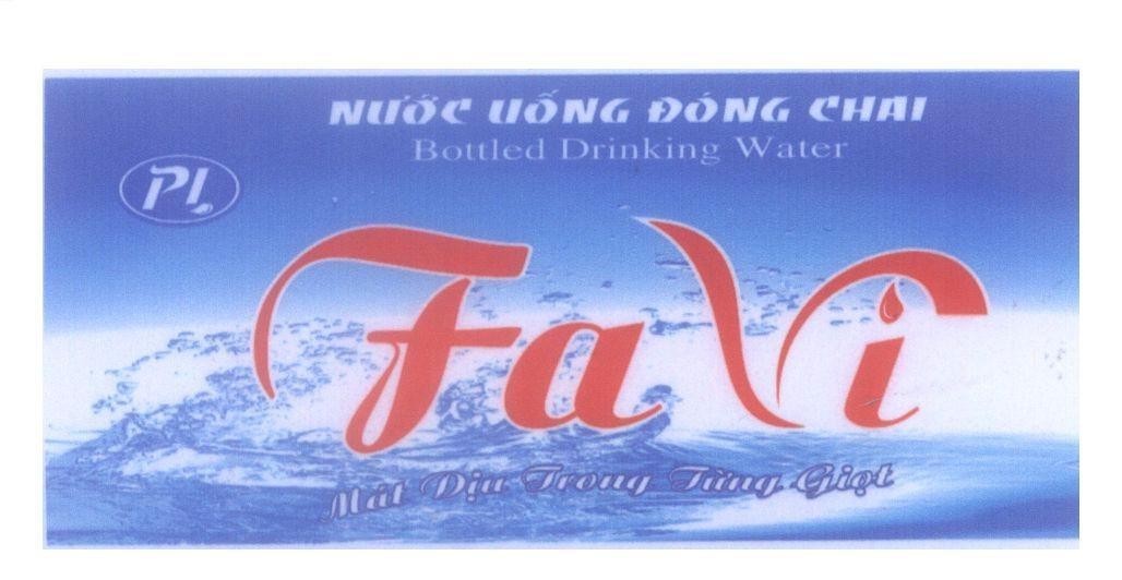 Mẫu nhãn hiệu PL FaVi nước uống đóng chai mát dịu trong từng giọt Bottled drinking water