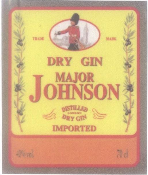 Mẫu nhãn hiệu DRY GIN MAJOR JOHNSON DISTILLED DRY GIN IMPORTED