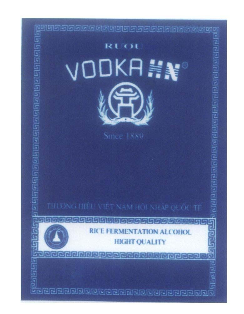 Mẫu nhãn hiệu Rượu VODKA HN Thương Hiệu Việt Nam Hội Nhập Quốc Tế RICE FERMENTATION ALCOHOL HIGH QUALITY Since 1889