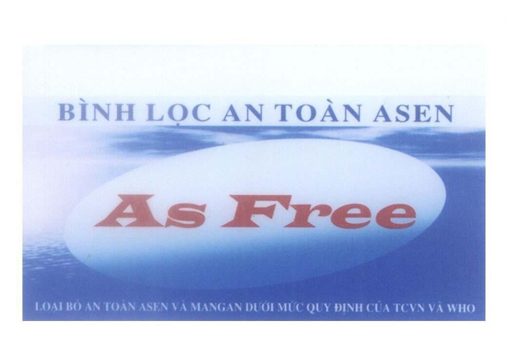 Mẫu nhãn hiệu ASEN AS FREE Bình Lọc An Toàn Loại Bỏ An Toàn ASEN và MANGAN Dưới Mức Quy Định Của TCVN Và WHO