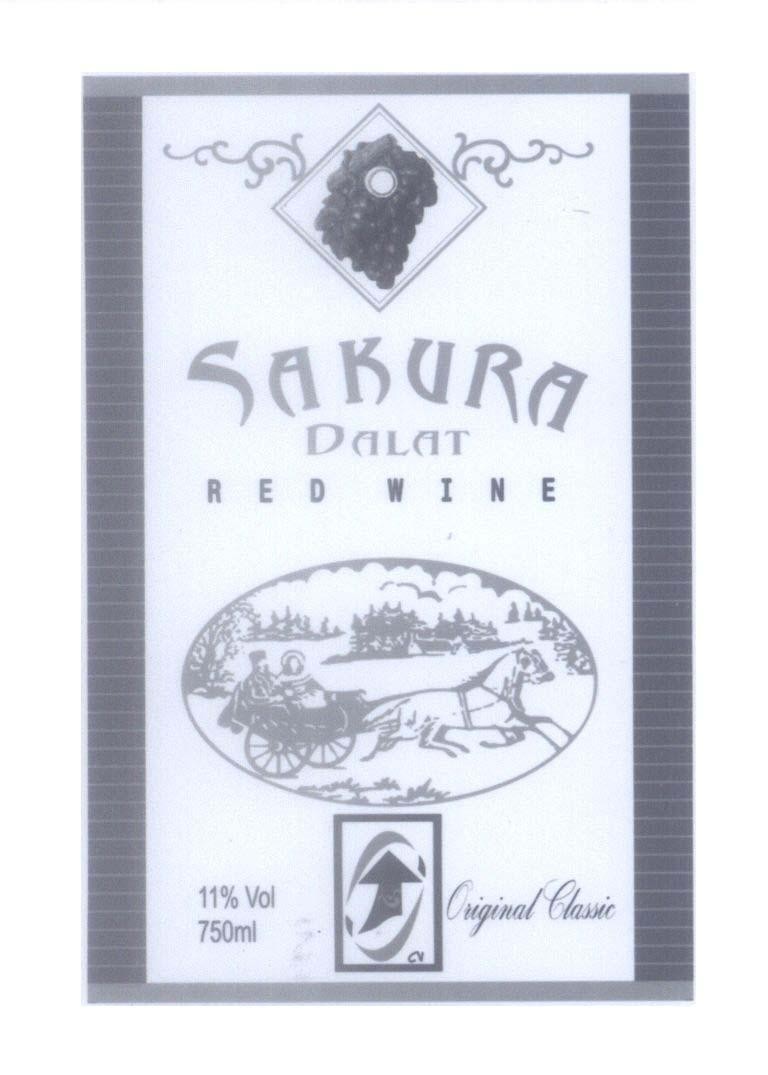 Mẫu nhãn hiệu SAKURA DALAT RED WINE Original Classic cv 11% Vol 750 ml