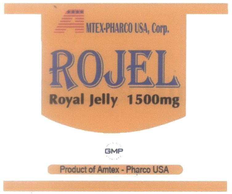 Mẫu nhãn hiệu ROJEL Royal Jelly 1500mg AMTEX-PHARCO USA, Corp. GMP Product of Amtex - Pharco USA
