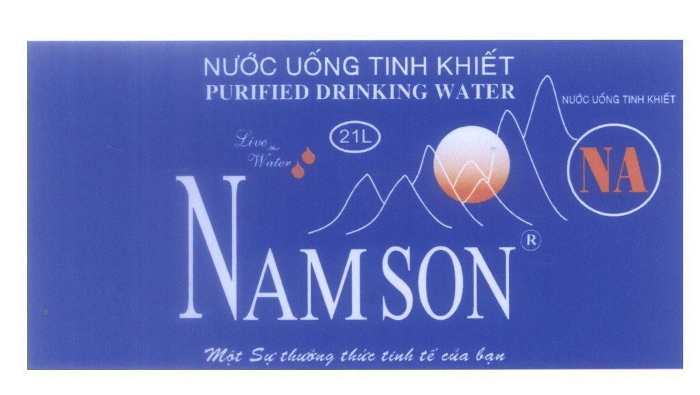 Mẫu nhãn hiệu NAM SON NA Nước Uống Tinh Khiết PURIFIED DRINKING WATER Live the Water một sự thưởng thức tinh tế của bạn