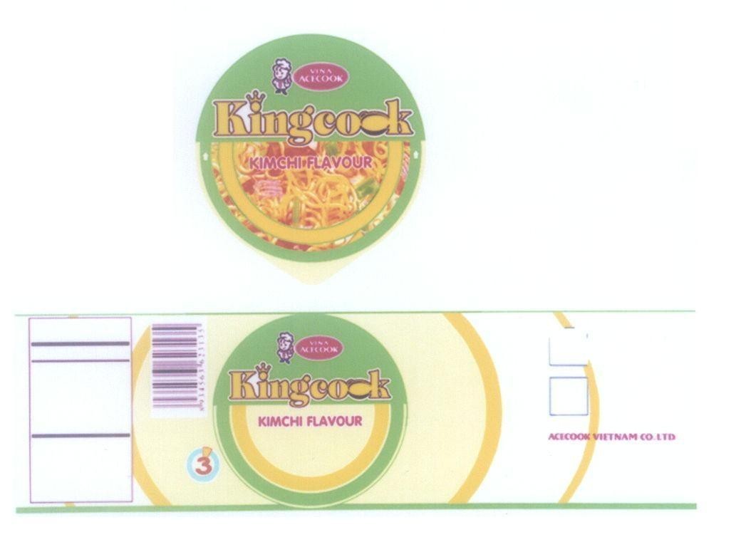 Mẫu nhãn hiệu VINA ACECOOK Kingcook KIM CHI FLAVOUR Arôme de kimchi Sabor de kimchi Instant Noodles Nouilles Instantannees