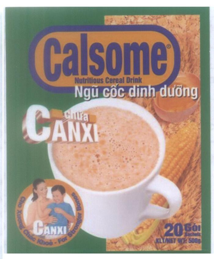 Mẫu nhãn hiệu Calsome Nutritious Cereal Drink Ngũ cốc dinh dưỡng chứa CANXI Cho xương chắc khoẻ - For Stronger Bones