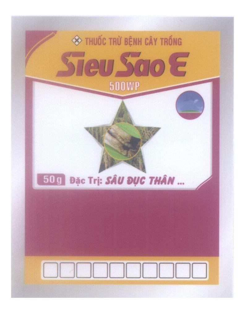 Mẫu nhãn hiệu Sieu Sao E Thuốc Trừ Bệnh Cây Trồng 500WP 50g Đặc Trị: Sâu Đục Thân...