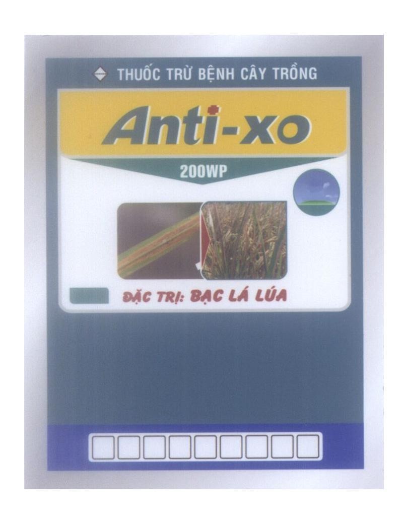 Mẫu nhãn hiệu Anti - xo Thuốc Trừ Bệnh Cây Trồng 200WP Đặc Trị: Bạc Lá Lúa