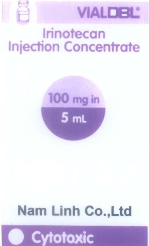 Mẫu nhãn hiệu VIALDBL Irinotecan Injection Concentrate 100mg in 5mL Nam Linh Co.,Ltd Cytotoxic