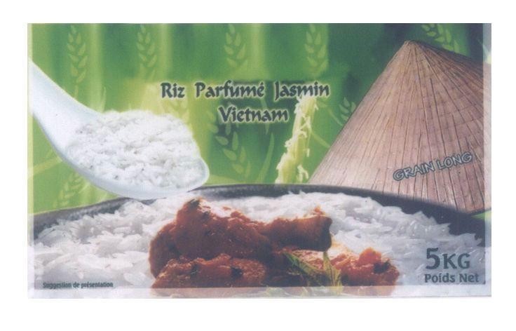Mẫu nhãn hiệu Riz Parfumé jasmin Vietnam GRAIN LONG 5KG Poids Net