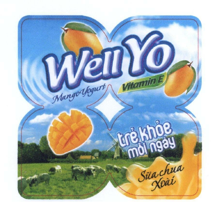 Mẫu nhãn hiệu KINH DO Well Yo MangoYogurt Vitamin E Sữa chua Xoài Trẻ khoẻ mỗi ngày