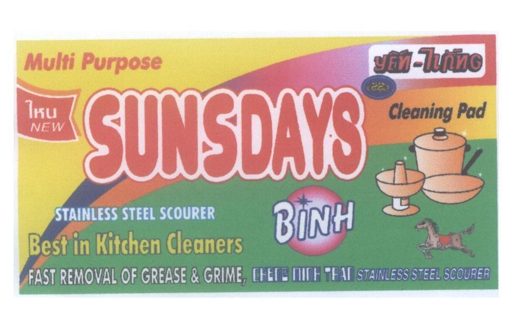 Mẫu nhãn hiệu SUNSDAYS BINH Yến Hằng Multi Purpose Jiu New Cleaning Pad STAINLESS STEEL SCOURER BEST IN KITCHEN CLEANERS FAST REMOVAL